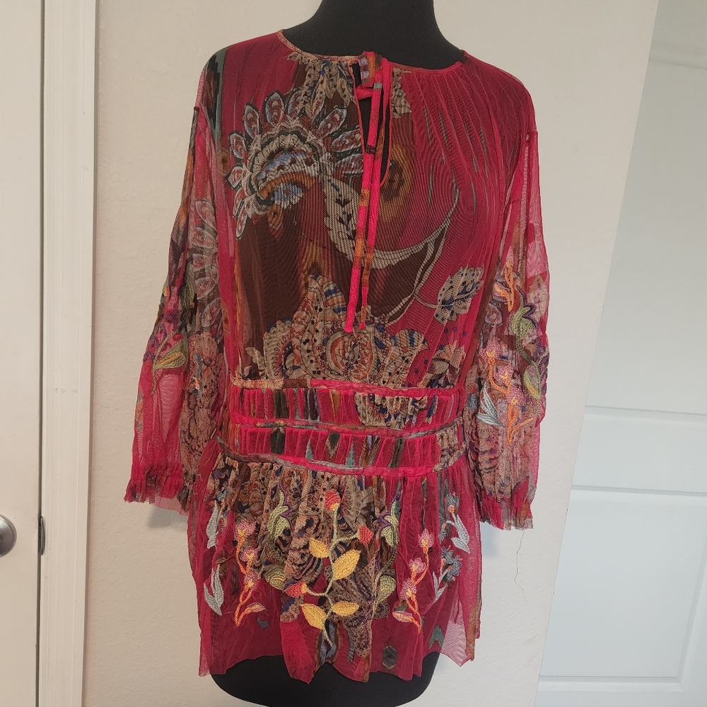 Johnny Was Multicolor Embroidered Blouse